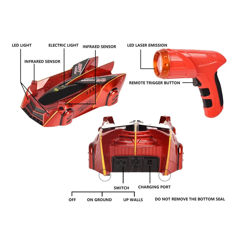 Carrinho 360 Controle Remoto Pistola Laser Sobe Paredes